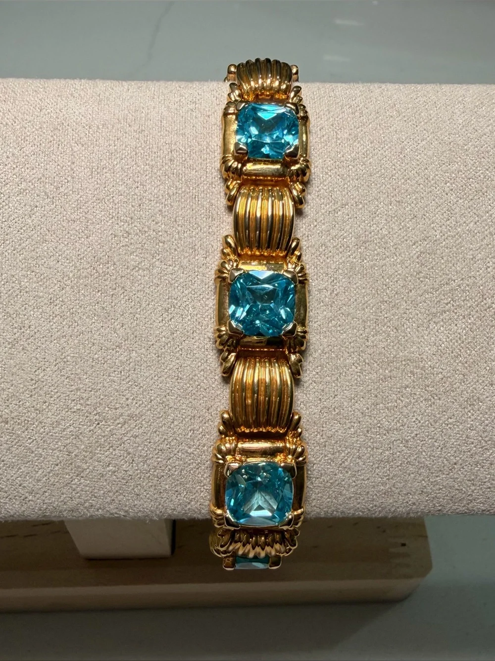 Vintage Gold Vermeil Sterling Silver Link Bracelet with Blue Topaz